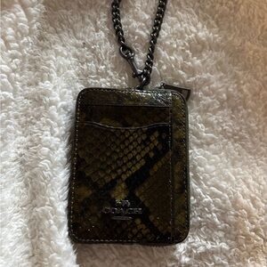 Coach Snake Print Card Holder with Chain - Olive and Black